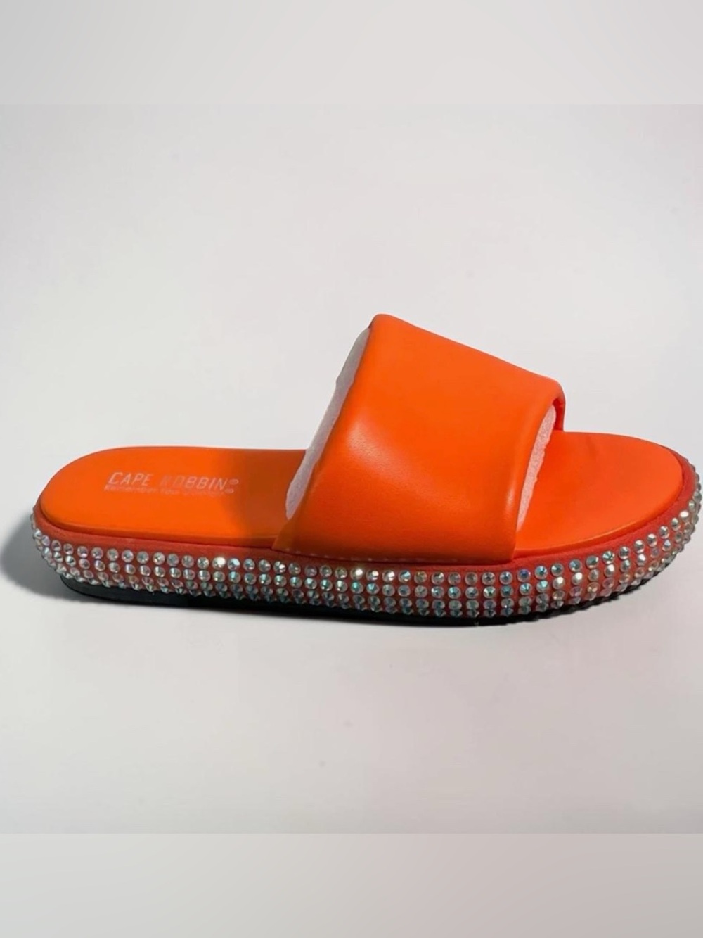 Cape Robbin Bright Orange Crystal Slide Sandals